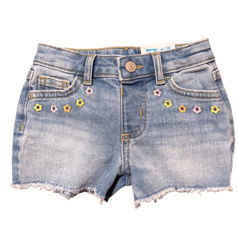 Jumping Beans Girls 12M Floral Embroidered‎ Denim Shorts Light Wash Blue